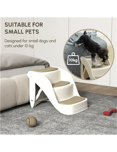 PawHut Foldable Pet Stairs Portable Dog Steps 3-Step Design with Non-slip Mats for High Beds, Sofas, 49 x 38 x 38 cm, Cream