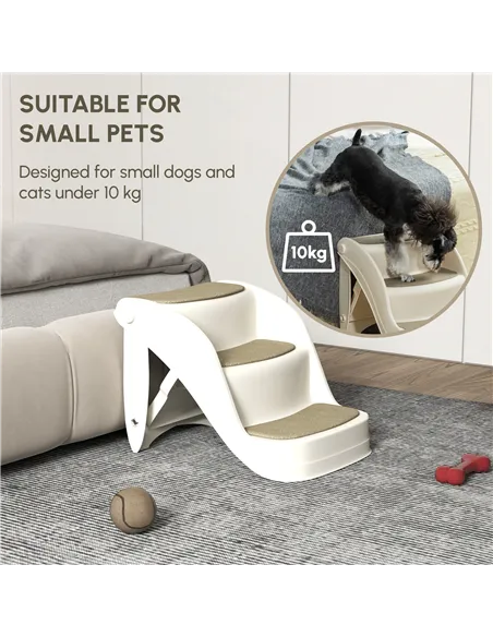 PawHut Foldable Pet Stairs Portable Dog Steps 3-Step Design with Non-slip Mats for High Beds, Sofas, 49 x 38 x 38 cm, Cream