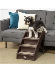PawHut Foldable Four-Step Pet Stairs, for Cats, Small Miniature Dogs, with Non-Slip Mats 62 x 38 x 49.5cm - Brown 2