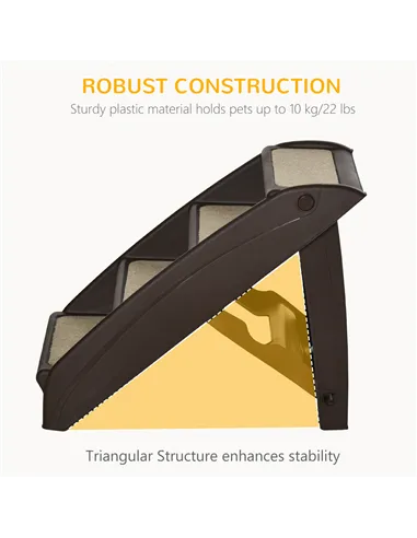 PawHut Foldable Four-Step Pet Stairs, for Cats, Small Miniature Dogs, with Non-Slip Mats 62 x 38 x 49.5cm - Brown