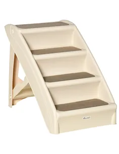 PawHut Foldable Four-Step Pet Stairs, for Cats, Small Miniature Dogs, with Non-Slip Mats 62 x 38 x 49.5cm - Beige