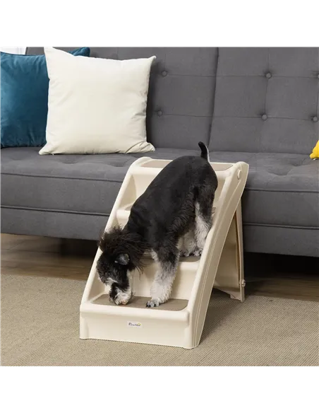 PawHut Foldable Four-Step Pet Stairs, for Cats, Small Miniature Dogs, with Non-Slip Mats 62 x 38 x 49.5cm - Beige