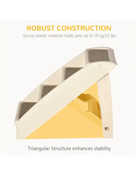 PawHut Foldable Four-Step Pet Stairs, for Cats, Small Miniature Dogs, with Non-Slip Mats 62 x 38 x 49.5cm - Beige