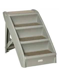 PawHut Foldable Four-Step Pet Stairs, for Cats, Small Miniature Dogs, with Non-Slip Mats 62 x 38 x 49.5cm - Grey
