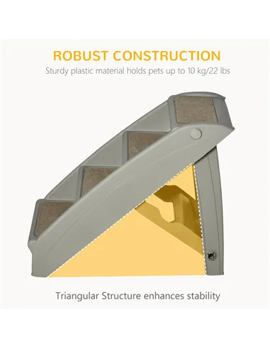 PawHut Foldable Four-Step Pet Stairs, for Cats, Small Miniature Dogs, with Non-Slip Mats 62 x 38 x 49.5cm - Grey