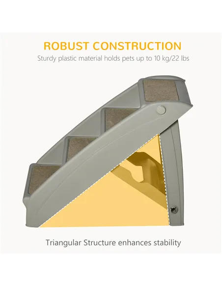 PawHut Foldable Four-Step Pet Stairs, for Cats, Small Miniature Dogs, with Non-Slip Mats 62 x 38 x 49.5cm - Grey