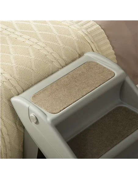 PawHut Foldable Four-Step Pet Stairs, for Cats, Small Miniature Dogs, with Non-Slip Mats 62 x 38 x 49.5cm - Grey