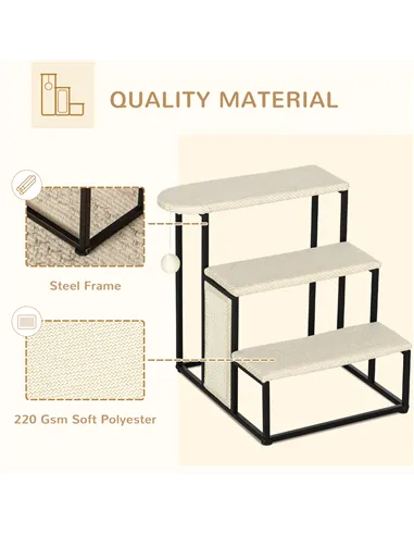 PawHut Three-Step Pet Stairs, with Sisal Scratching Board, Toy Hanging Ball, Steel Frame
