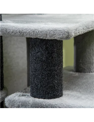 PawHut Adjustable Cat Steps, with House & Hanging Toy Ball - Grey