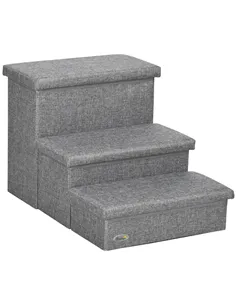 PawHut 3 Steps Pet Stairs, with Storage Boxes, for Bed, Couches - Grey