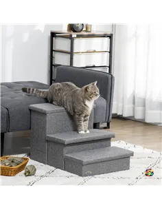 PawHut 3 Steps Pet Stairs, with Storage Boxes, for Bed, Couches - Grey 2