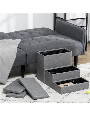 PawHut 3 Steps Pet Stairs, with Storage Boxes, for Bed, Couches - Grey