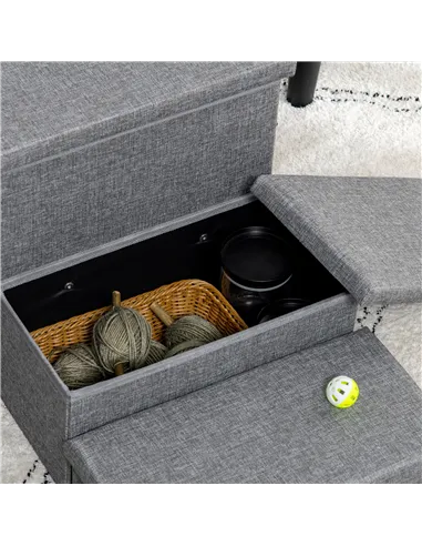 PawHut 3 Steps Pet Stairs, with Storage Boxes, for Bed, Couches - Grey