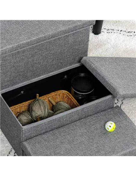 PawHut 3 Steps Pet Stairs, with Storage Boxes, for Bed, Couches - Grey