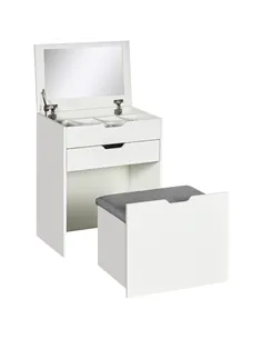HOMCOM Dressing Table with Flip-up Mirror and Storage Stool, Vanity Table with Drawer and Hidden Compartments for Bedroom, Livin