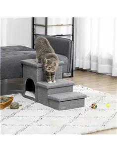 PawHut Dog Steps 3-step Pet Stairs with Kitten House and 2 Storage Boxes, 3 in 1 Dog Ramp for Sofa with Washable Plush Cushion 2