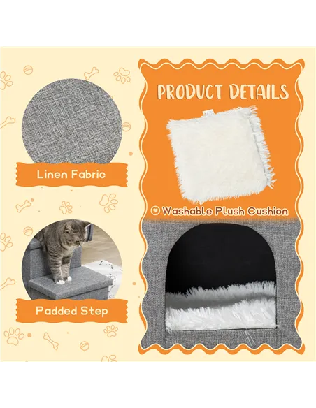 PawHut Dog Steps 3-step Pet Stairs with Kitten House and 2 Storage Boxes, 3 in 1 Dog Ramp for Sofa with Washable Plush Cushion