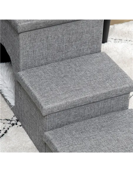 PawHut Dog Steps 3-step Pet Stairs with Kitten House and 2 Storage Boxes, 3 in 1 Dog Ramp for Sofa with Washable Plush Cushion