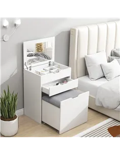 HOMCOM Dressing Table with Flip-up Mirror and Storage Stool, Vanity Table with Drawer and Hidden Compartments for Bedroom, Livin 2