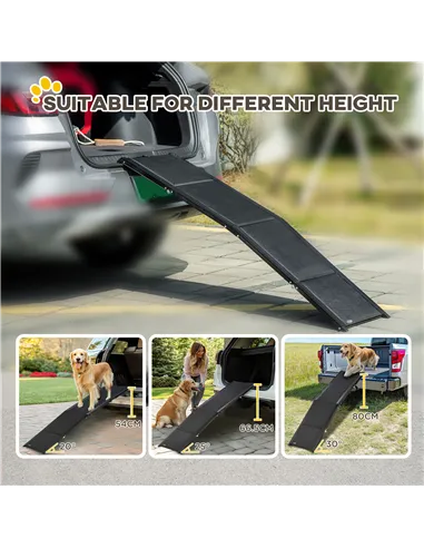 PawHut Folding Dog Ramp for Car, Portable Pet Ramp, with Non-Slip Surface, Aluminium Alloy Frame, for XL Dogs