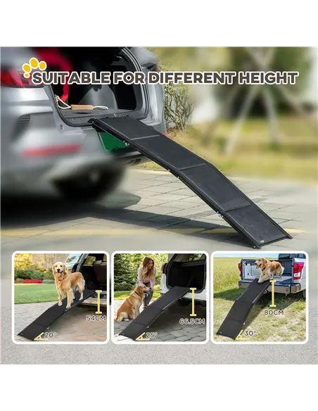 PawHut Folding Dog Ramp for Car, Portable Pet Ramp, with Non-Slip Surface, Aluminium Alloy Frame, for XL Dogs