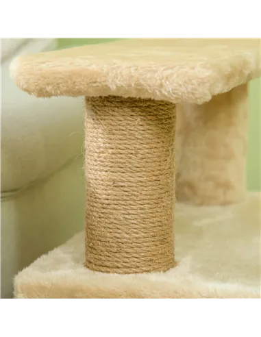 PawHut Adjustable Cat Steps, with House & Hanging Toy Ball - Beige