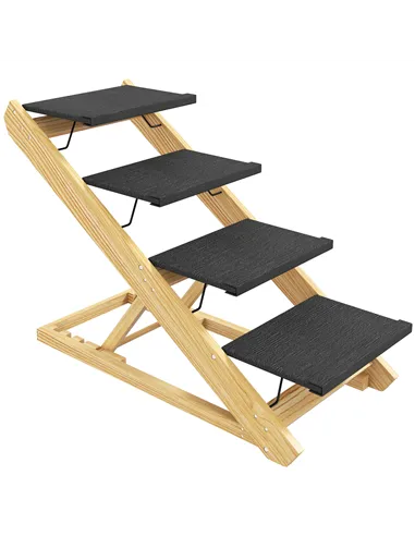 PawHut Adjustable Dog Steps Dog Ramp, 4-Step Non-slip Pet Stairs for Large Sized Dogs, Foldable Dog Stairs for Bed Sofa