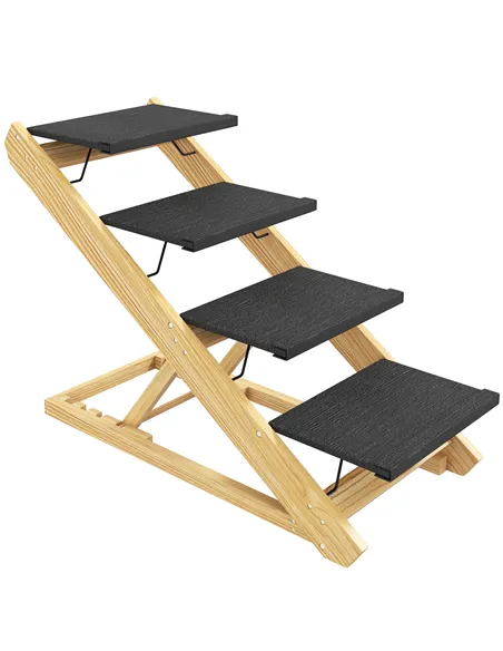 PawHut Adjustable Dog Steps Dog Ramp, 4-Step Non-slip Pet Stairs for Large Sized Dogs, Foldable Dog Stairs for Bed Sofa