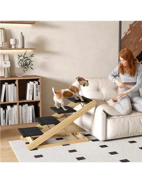 PawHut Adjustable Dog Steps Dog Ramp, 4-Step Non-slip Pet Stairs for Large Sized Dogs, Foldable Dog Stairs for Bed Sofa