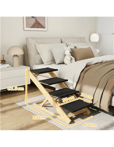 PawHut Adjustable Dog Steps Dog Ramp, 4-Step Non-slip Pet Stairs for Large Sized Dogs, Foldable Dog Stairs for Bed Sofa