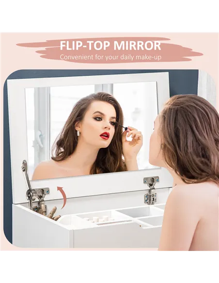 HOMCOM Dressing Table with Flip-up Mirror and Storage Stool, Vanity Table with Drawer and Hidden Compartments for Bedroom, Livin