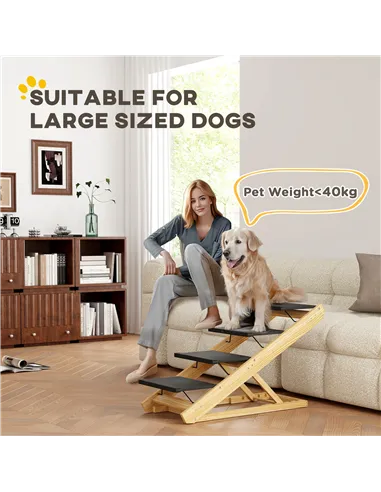 PawHut Adjustable Dog Steps Dog Ramp, 4-Step Non-slip Pet Stairs for Large Sized Dogs, Foldable Dog Stairs for Bed Sofa