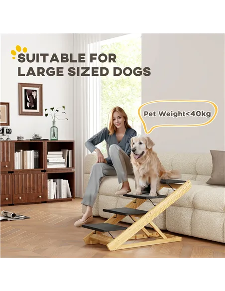 PawHut Adjustable Dog Steps Dog Ramp, 4-Step Non-slip Pet Stairs for Large Sized Dogs, Foldable Dog Stairs for Bed Sofa
