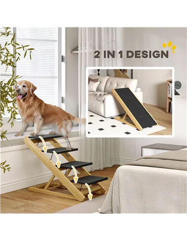 PawHut Adjustable Dog Steps Dog Ramp, 4-Step Non-slip Pet Stairs for Large Sized Dogs, Foldable Dog Stairs for Bed Sofa