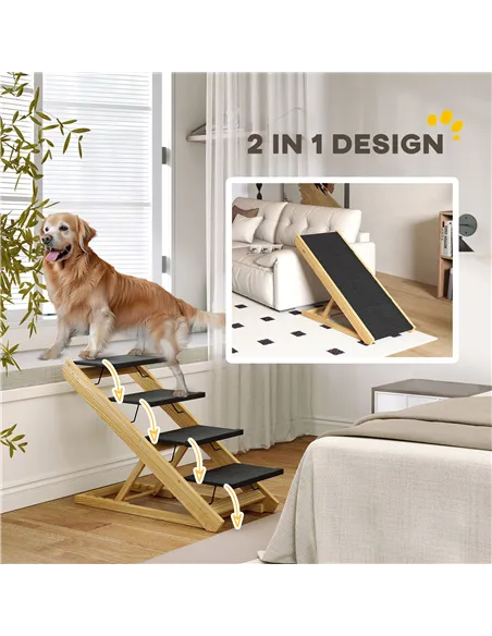 PawHut Adjustable Dog Steps Dog Ramp, 4-Step Non-slip Pet Stairs for Large Sized Dogs, Foldable Dog Stairs for Bed Sofa