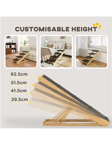 PawHut Adjustable Dog Steps Dog Ramp, 4-Step Non-slip Pet Stairs for Large Sized Dogs, Foldable Dog Stairs for Bed Sofa