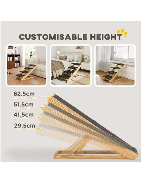 PawHut Adjustable Dog Steps Dog Ramp, 4-Step Non-slip Pet Stairs for Large Sized Dogs, Foldable Dog Stairs for Bed Sofa