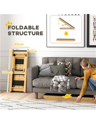 PawHut Adjustable Dog Steps Dog Ramp, 4-Step Non-slip Pet Stairs for Large Sized Dogs, Foldable Dog Stairs for Bed Sofa