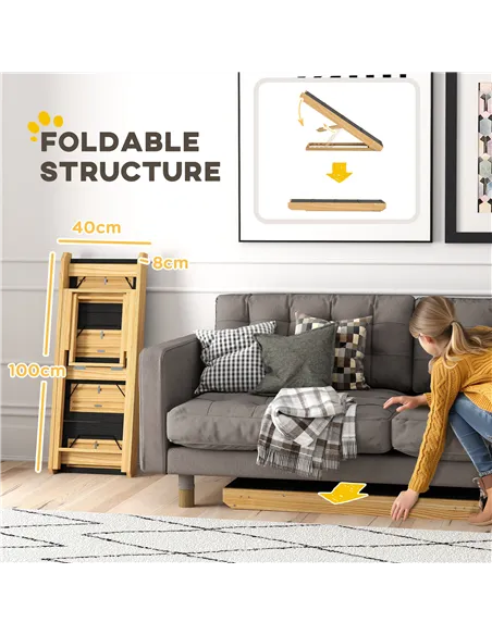 PawHut Adjustable Dog Steps Dog Ramp, 4-Step Non-slip Pet Stairs for Large Sized Dogs, Foldable Dog Stairs for Bed Sofa