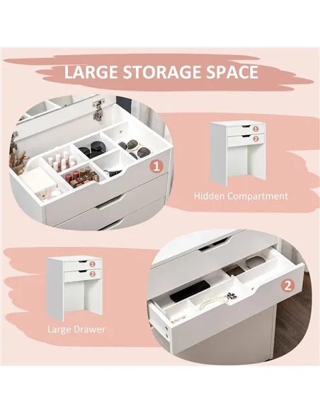 HOMCOM Dressing Table with Flip-up Mirror and Storage Stool, Vanity Table with Drawer and Hidden Compartments for Bedroom, Livin