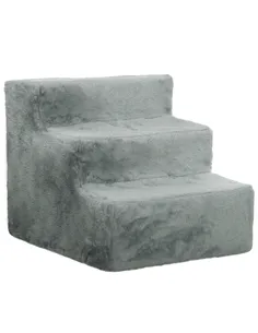 PawHut Three-Step Dog Stairs, with Washable Plush Cover, for High Bed Sofa, Dog Stairs for Small Dog and Cat - Light Grey
