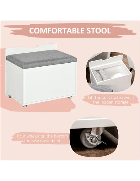 HOMCOM Dressing Table with Flip-up Mirror and Storage Stool, Vanity Table with Drawer and Hidden Compartments for Bedroom, Livin