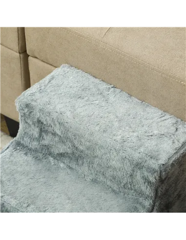 PawHut Three-Step Dog Stairs, with Washable Plush Cover, for High Bed Sofa, Dog Stairs for Small Dog and Cat - Light Grey