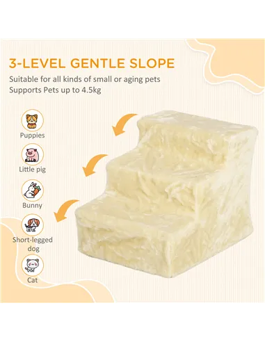 PawHut Three-Step Dog Stairs, with Washable Plush Cover, for High Bed Sofa, Dog Stairs for Small Dog and Cat - Beige