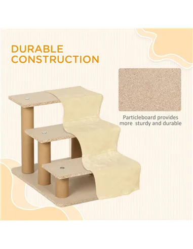 PawHut Three-Step Dog Stairs, with Washable Plush Cover, for High Bed Sofa, Dog Stairs for Small Dog and Cat - Beige