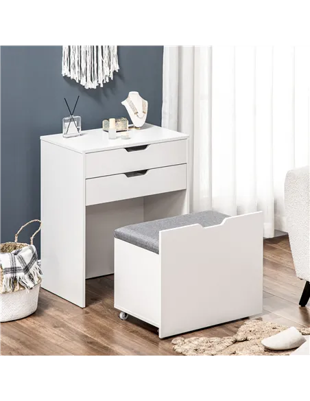 HOMCOM Dressing Table with Flip-up Mirror and Storage Stool, Vanity Table with Drawer and Hidden Compartments for Bedroom, Livin