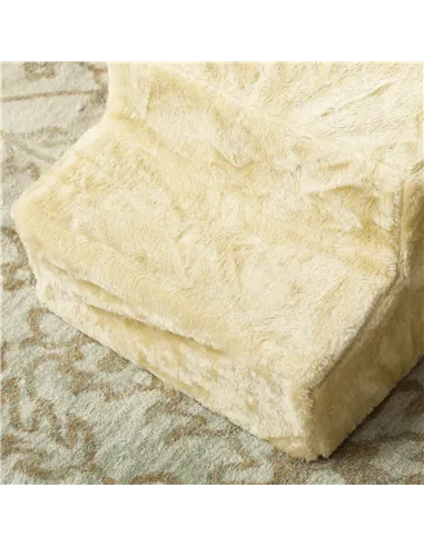 PawHut Three-Step Dog Stairs, with Washable Plush Cover, for High Bed Sofa, Dog Stairs for Small Dog and Cat - Beige