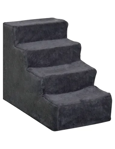 PawHut Four-Step Dog Stairs, with Washable Plush Cover, for High Bed Sofa, Dog Stairs for Small Dog and Cat - Dark Grey