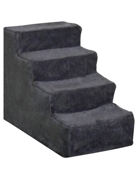 PawHut Four-Step Dog Stairs, with Washable Plush Cover, for High Bed Sofa, Dog Stairs for Small Dog and Cat - Dark Grey
