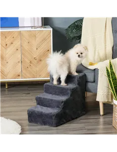 PawHut Four-Step Dog Stairs, with Washable Plush Cover, for High Bed Sofa, Dog Stairs for Small Dog and Cat - Dark Grey 2